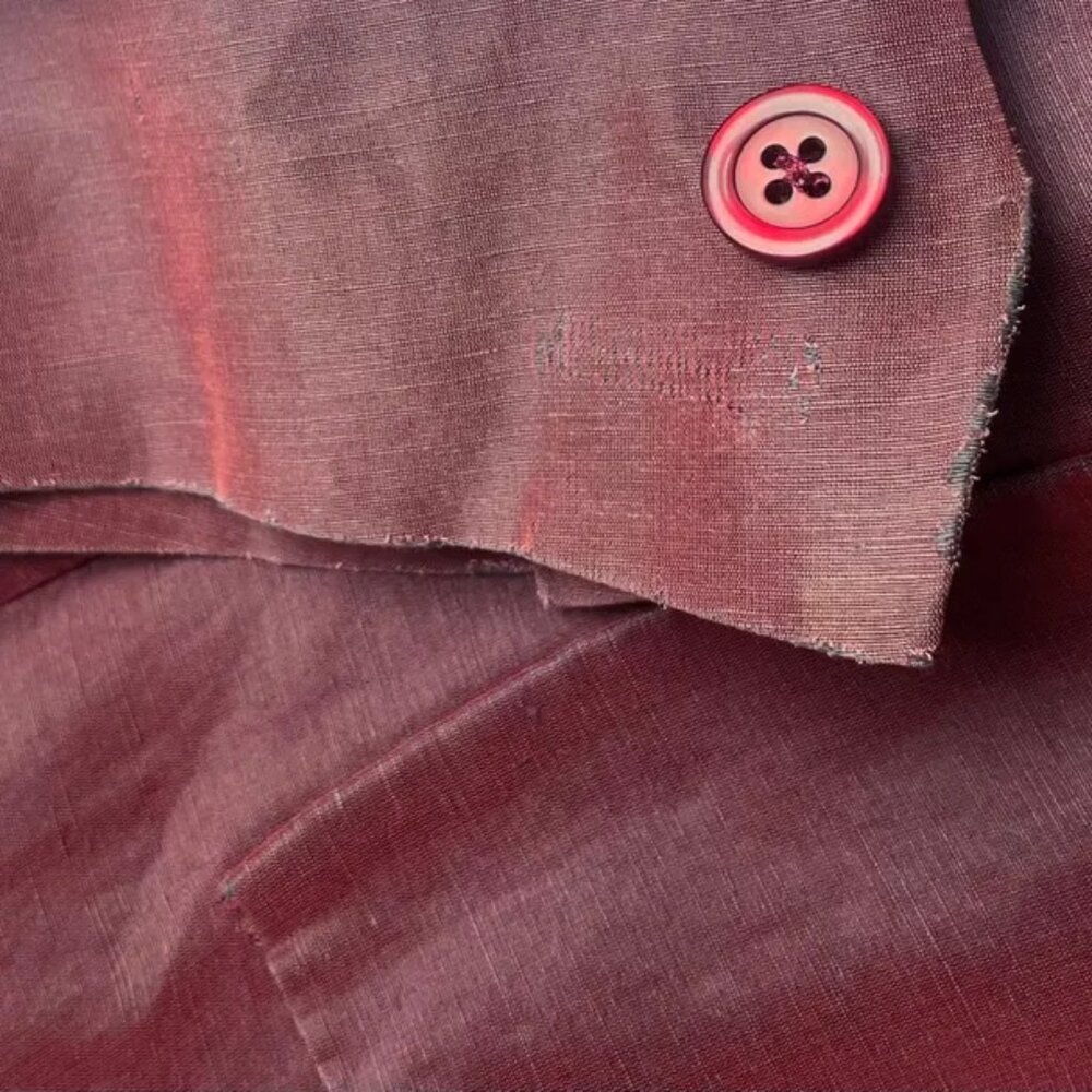 Romeo Gigli 1990s Vintage Iridescent Burgundy Linen & Silk Organza Jacket - Picture 8 of 10
